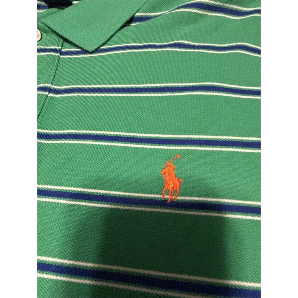Polo Ralph Lauren Men XX-Large Green Blue Striped Polo Shirt Fit Pony Logo - Picture 3 of 5